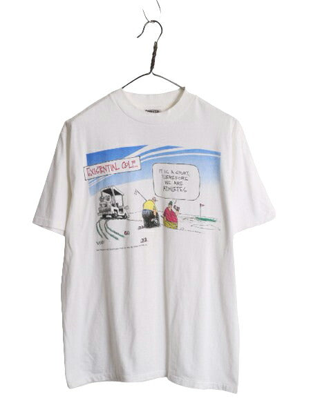 90s ジョーク キャラクター イラスト プリント 半袖 Tシャツ メンズ L オールド アート ヘビーウェイト グラフィック シングルステッチ 白