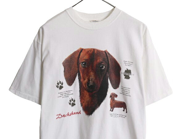 00s ドッグ アート イラスト プリント Tシャツ メンズ レディース L 古着 00年代 オールド イヌ アニマル ヘビーウェイト グラフィック 白