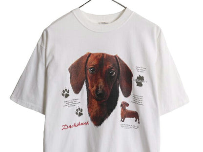 00s ドッグ アート イラスト プリント Tシャツ メンズ レディース L 古着 00年代 オールド イヌ アニマル ヘビーウェイト グラフィック 白