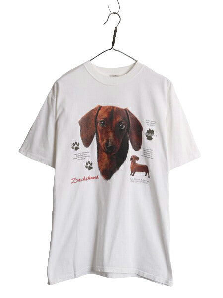 00s ドッグ アート イラスト プリント Tシャツ メンズ レディース L 古着 00年代 オールド イヌ アニマル ヘビーウェイト グラフィック 白