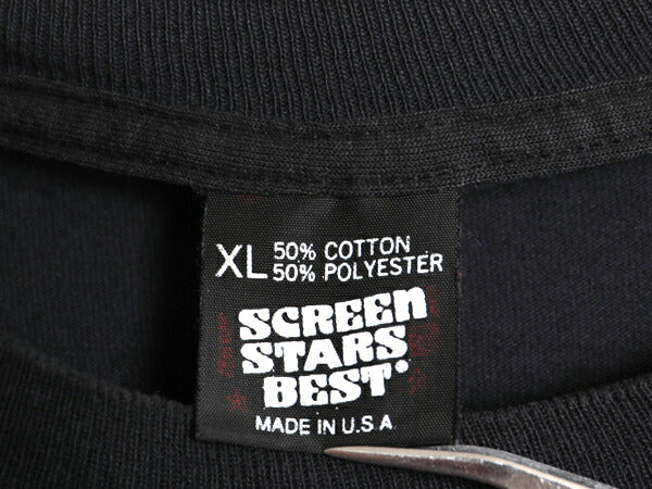 90s USA製 袖 プリント 長袖 Tシャツ メンズ XL オールド シングルステッチ ロンT カットソー スクリーン スターズ 大きいサイズ ブラック