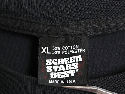 90s USA製 袖 プリント 長袖 Tシャツ メンズ XL オールド シングルステッチ ロンT カットソー スクリーン スターズ 大きいサイズ ブラック