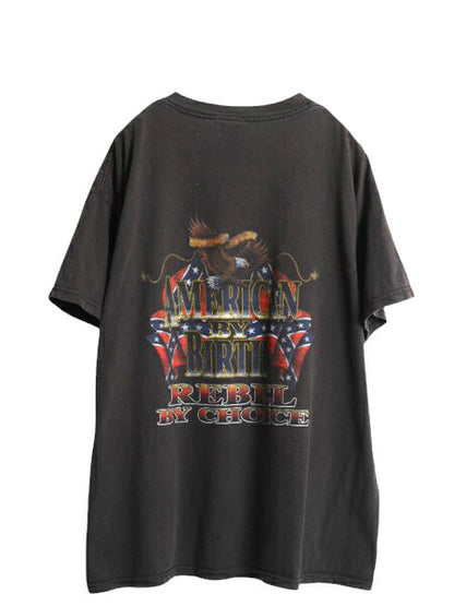 00s 両面 プリント 半袖 Tシャツ メンズ XL オールド スカル イーグル イラスト メッセージ グラフィック ヘビーウェイト 大きいサイズ 黒