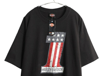 デッドストック ハーレー ダビットソン 両面 プリント Tシャツ メンズ XL オフィシャル バイク No1 ロゴ 星条旗 イラスト グラフィック 黒