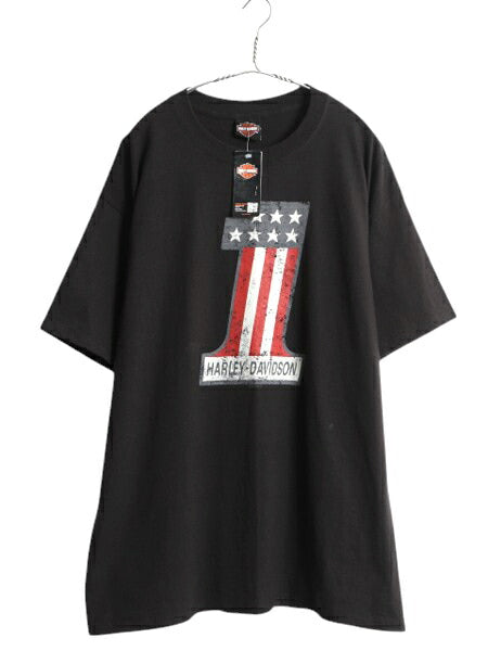 デッドストック ハーレー ダビットソン 両面 プリント Tシャツ メンズ XL オフィシャル バイク No1 ロゴ 星条旗 イラスト グラフィック 黒