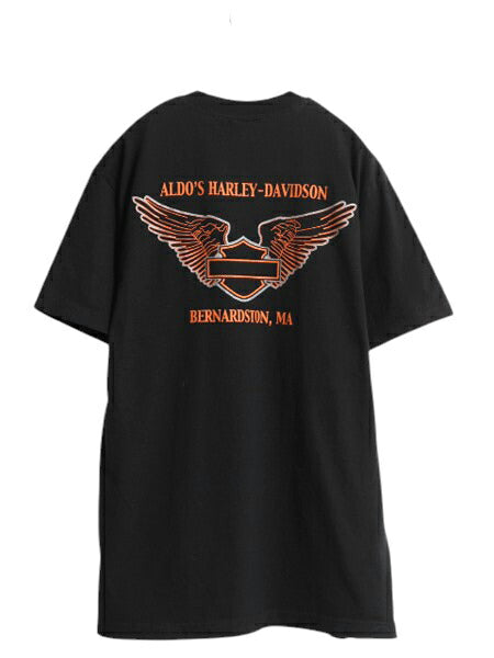 00s USA製 ハーレー ダビットソン 両面 プリント Tシャツ メンズ L / オールド バイク イーグル イラスト グラフィック ヘビーウェイト 黒