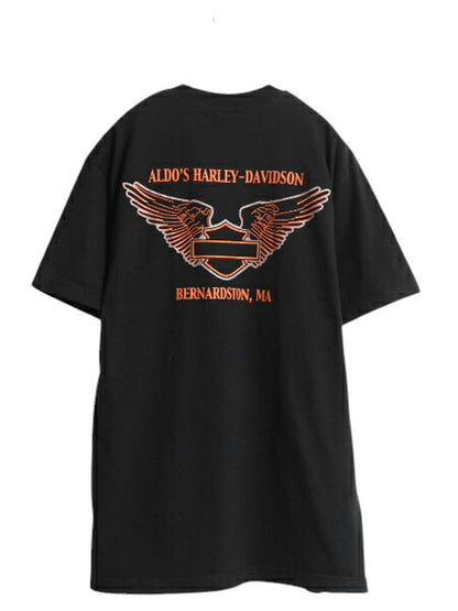 00s USA製 ハーレー ダビットソン 両面 プリント Tシャツ メンズ L / オールド バイク イーグル イラスト グラフィック ヘビーウェイト 黒