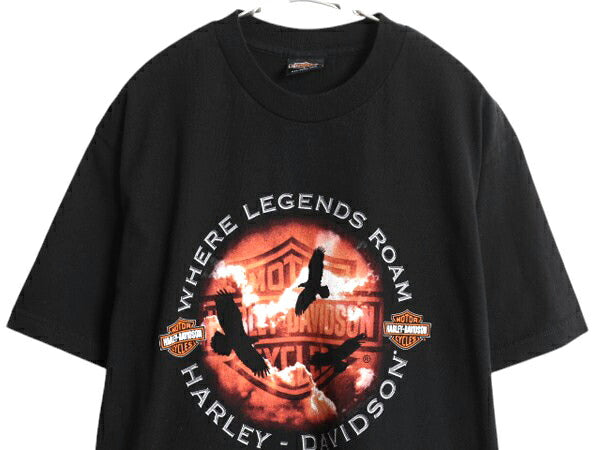 00s USA製 ハーレー ダビットソン 両面 プリント Tシャツ メンズ L / オールド バイク イーグル イラスト グラフィック ヘビーウェイト 黒