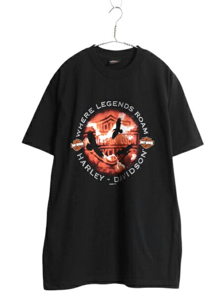 00s USA製 ハーレー ダビットソン 両面 プリント Tシャツ メンズ L / オールド バイク イーグル イラスト グラフィック ヘビーウェイト 黒