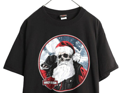 ハーレー ダビットソン 両面 プリント Tシャツ メンズ L / オフィシャル バイク サンタ スカル イラスト グラフィック バイカー ブラック