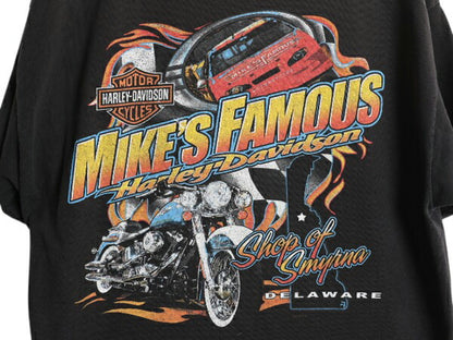 00s USA製 ハーレー ダビットソン 両面 プリント Tシャツ メンズ L 古着 オールド オフィシャル ウルフ ファイヤー バイク グラフィック 黒