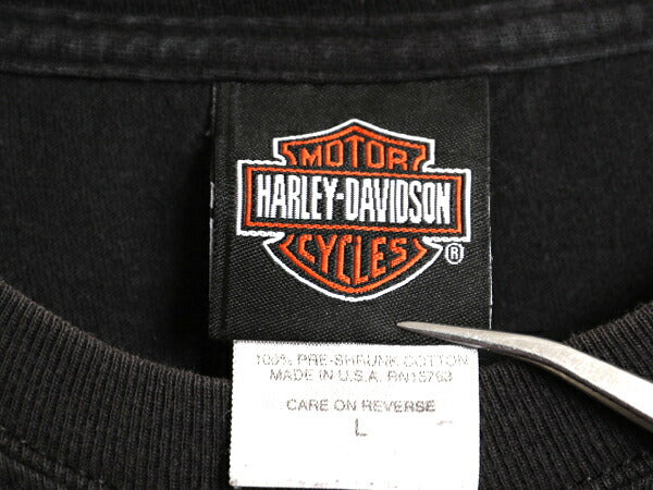 00s USA製 ハーレー ダビットソン 両面 プリント Tシャツ メンズ L 古着 オールド オフィシャル ウルフ ファイヤー バイク グラフィック 黒
