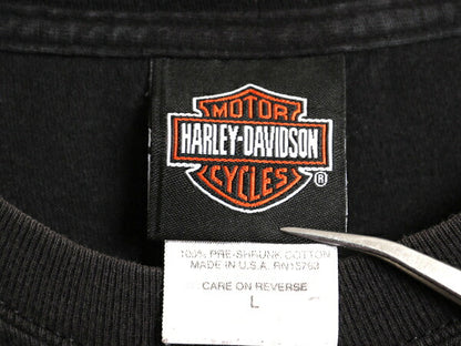 00s USA製 ハーレー ダビットソン 両面 プリント Tシャツ メンズ L 古着 オールド オフィシャル ウルフ ファイヤー バイク グラフィック 黒