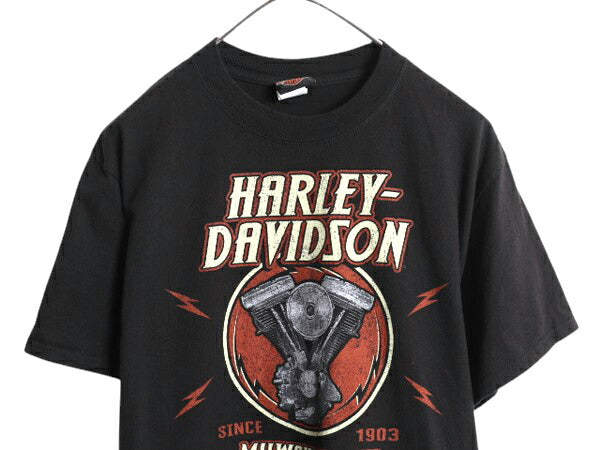 ハーレー ダビットソン 両面 プリント Tシャツ メンズ M / 古着 オフィシャル バイク パンヘッド イラスト グラフィック ヘビーウェイト 黒