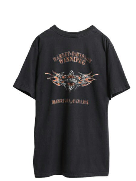 00s ハーレー ダビットソン 両面 プリント Tシャツ メンズ L オールド オフィシャル バイク イーグル ファイヤー イラスト グラフィック 黒