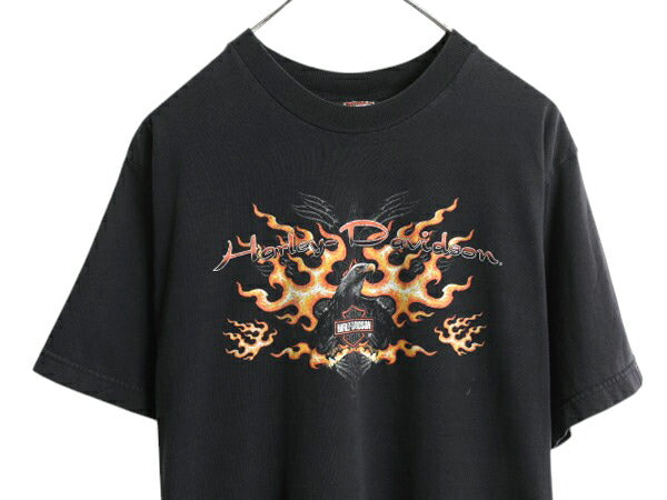 00s ハーレー ダビットソン 両面 プリント Tシャツ メンズ L オールド オフィシャル バイク イーグル ファイヤー イラスト グラフィック 黒