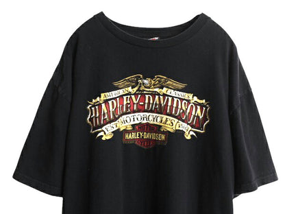 ハーレー ダビットソン 両面 プリント Tシャツ メンズ XXL / オフィシャル イーグル バイク イラスト グラフィック 大きいサイズ ブラック