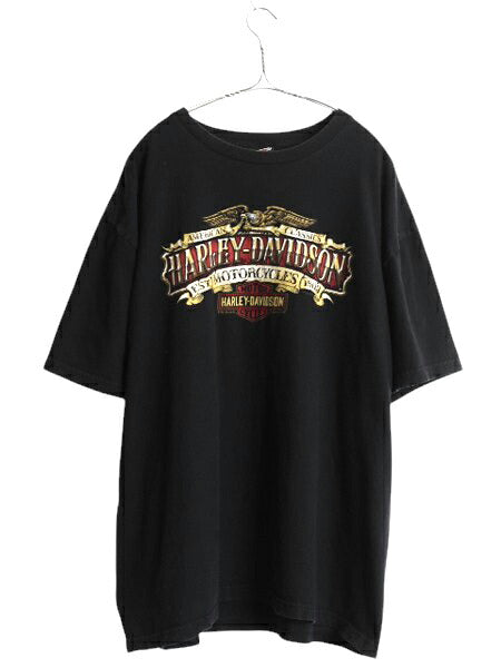 ハーレー ダビットソン 両面 プリント Tシャツ メンズ XXL / オフィシャル イーグル バイク イラスト グラフィック 大きいサイズ ブラック