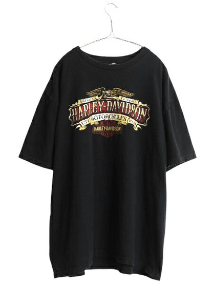 ハーレー ダビットソン 両面 プリント Tシャツ メンズ XXL / オフィシャル イーグル バイク イラスト グラフィック 大きいサイズ ブラック