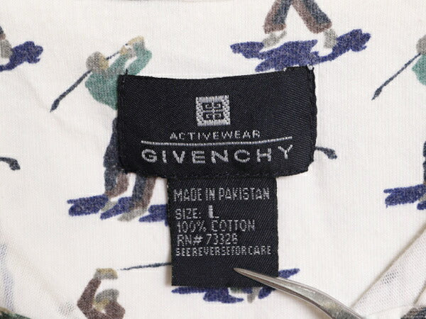 90s ジバンシィ 総柄 半袖 ポロシャツ メンズ L / 90年代 オールド GIVENCHY デザイン 半袖シャツ スムース 素材 ゴルフ イラスト ボックス