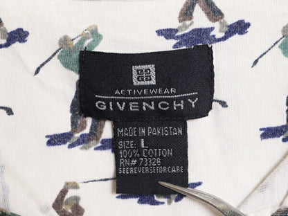 90s ジバンシィ 総柄 半袖 ポロシャツ メンズ L / 90年代 オールド GIVENCHY デザイン 半袖シャツ スムース 素材 ゴルフ イラスト ボックス