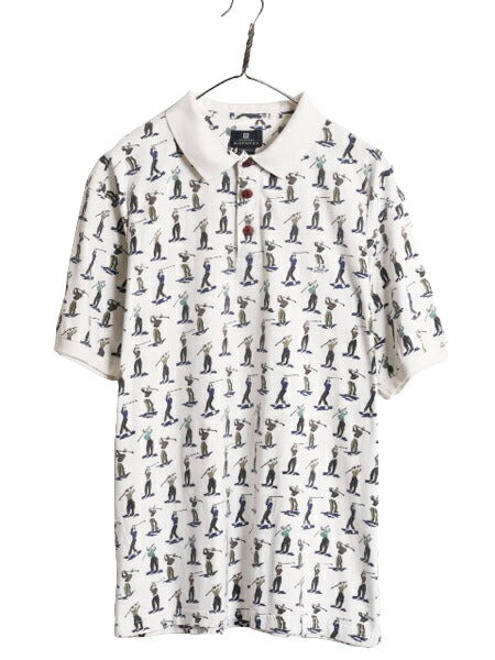 90s ジバンシィ 総柄 半袖 ポロシャツ メンズ L / 90年代 オールド GIVENCHY デザイン 半袖シャツ スムース 素材 ゴルフ イラスト ボックス