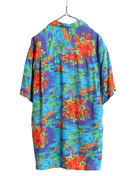 90s OLD GAP レーヨン アロハ シャツ メンズ S / 古着 90年代 オールド ギャップ ハワイアン オープンカラー 開襟  ループ留め 総柄 旧タグ