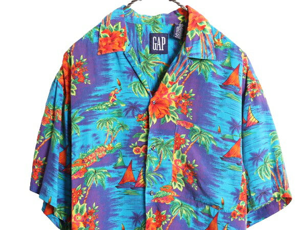 90s OLD GAP レーヨン アロハ シャツ メンズ S / 古着 90年代 オールド ギャップ ハワイアン オープンカラー 開襟  ループ留め 総柄 旧タグ