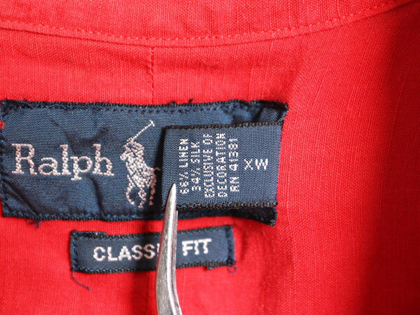 00s ラルフローレン 100% リネン 無地 半袖 ボタンダウン シャツ メンズ XXL 古着 00年代 オールド ポロ 高級 大きいサイズ 半袖シャツ 赤