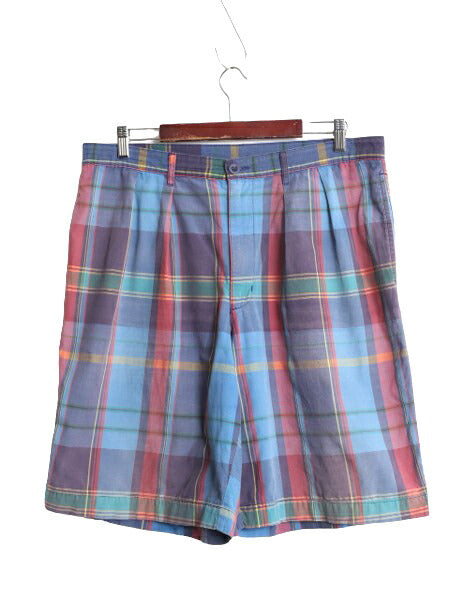 90s OLD GAP チェック コットン ショート パンツ メンズ 36 / 90年代 オールド ギャップ ショーツ ツータック 短パン マルチカラー 紺タグ