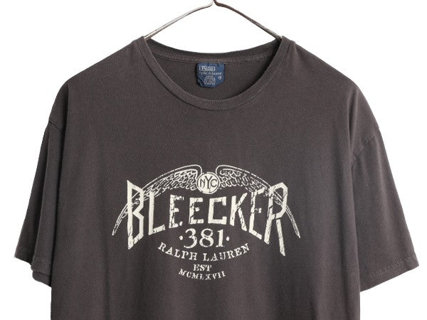 90s ポロ ラルフローレン プリント 半袖 Tシャツ メンズ M / 古着 90年代 オールド ヘビーウェイト コットン クルーネック カットソー 灰