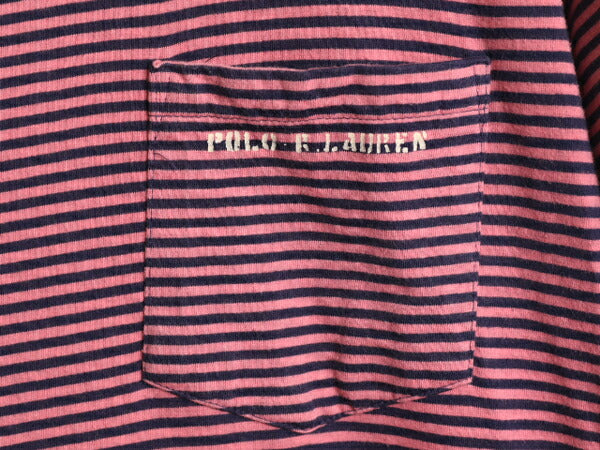 90s USA製 ポロ ラルフローレン ポケット付き ボーダー 半袖 Tシャツ キッズ L メンズ XS 程 古着 90年代 オールド ポケT シングルステッチ