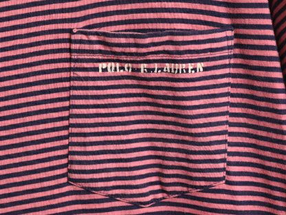 90s USA製 ポロ ラルフローレン ポケット付き ボーダー 半袖 Tシャツ キッズ L メンズ XS 程 古着 90年代 オールド ポケT シングルステッチ