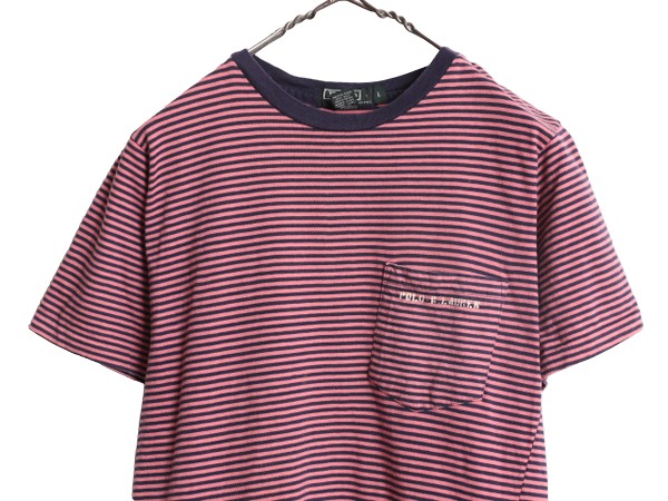 90s USA製 ポロ ラルフローレン ポケット付き ボーダー 半袖 Tシャツ キッズ L メンズ XS 程 古着 90年代 オールド ポケT シングルステッチ