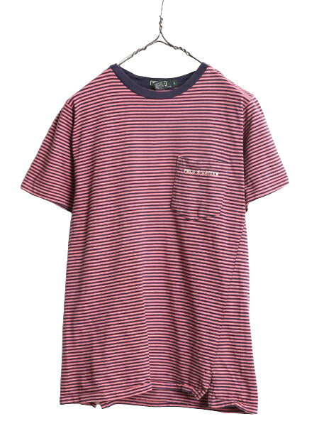90s USA製 ポロ ラルフローレン ポケット付き ボーダー 半袖 Tシャツ キッズ L メンズ XS 程 古着 90年代 オールド ポケT シングルステッチ