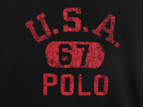 ポロ ラルフローレン 3段 プリント 半袖 Tシャツ メンズ L 古着 プリントT ロゴT ヘビーウェイト シングルステッチ USA コットン ブラック
