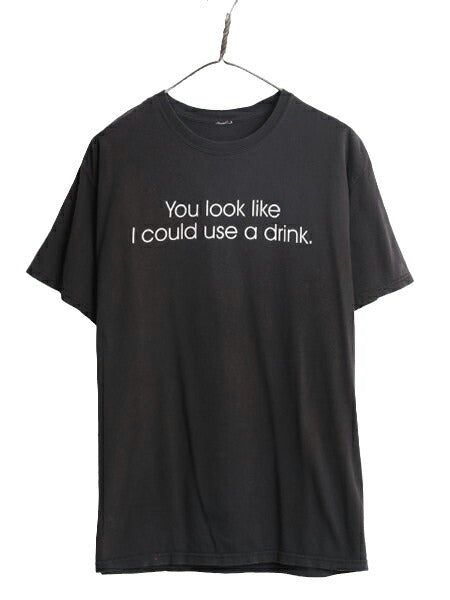 ジョーク メッセージ プリント 半袖 Tシャツ メンズ M 程/ 古着 グラフィック ヘビーウェイト コットン カットソー クルーネック ブラック