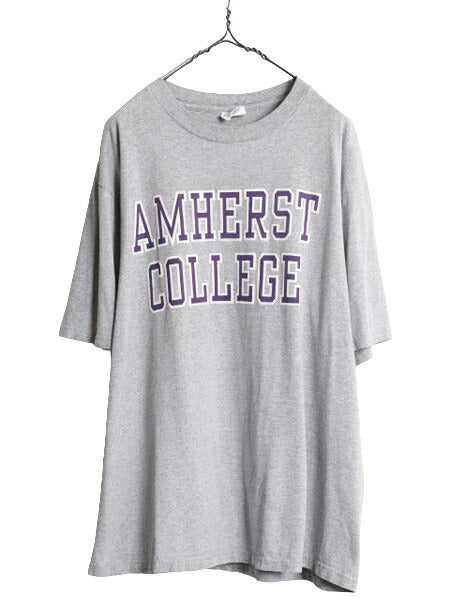 90s USA製 2段 カレッジ プリント 半袖 Tシャツ メンズ XL 古着 90年代 オールド ヘビーウェイト コットン 大きいサイズ 霜降りグレー 杢灰