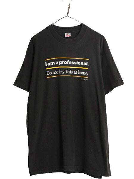 90s USA製 ジョーク メッセージ プリント 半袖 Tシャツ メンズ XL 古着 90年代 オールド ヘビーウェイト 大きいサイズ シングルステッチ 黒