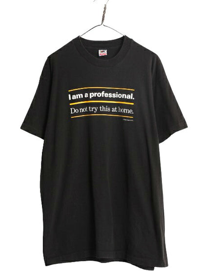 90s USA製 ジョーク メッセージ プリント 半袖 Tシャツ メンズ XL 古着 90年代 オールド ヘビーウェイト 大きいサイズ シングルステッチ 黒