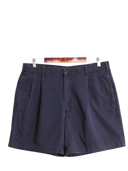 90s ランズエンド コットン チノ ショートパンツ メンズ 35 / 古着 オールド ショーツ 短パン ツータック ゆったり チノパン 無地 ネイビー