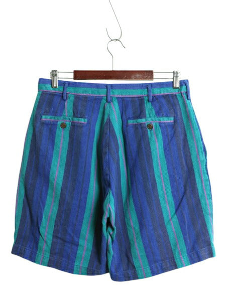 80s チャップス ラルフローレン ストライプ ショートパンツ 実寸 31 ヴィンテージ ショーツ コットン ツイル 短パン ツータック ゆったり