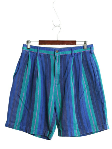 80s チャップス ラルフローレン ストライプ ショートパンツ 実寸 31 ヴィンテージ ショーツ コットン ツイル 短パン ツータック ゆったり