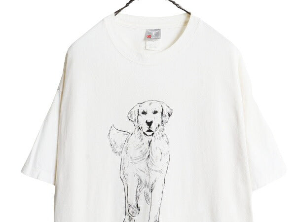 00s ドッグ アート イラスト 両面 プリント Tシャツ メンズ レディース XL / 00年代 オールド 犬 アニマル ヘビーウェイト 大きいサイズ 白