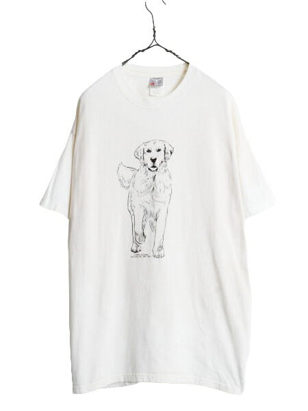 00s ドッグ アート イラスト 両面 プリント Tシャツ メンズ レディース XL / 00年代 オールド 犬 アニマル ヘビーウェイト 大きいサイズ 白