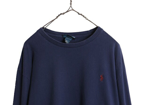 90s ポロ ラルフローレン 長袖 Tシャツ メンズ L 90年代 オールド ロンT ワンポイント コットン シングルステッチ 紺 カットソー ネイビー