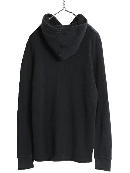ポロ ラルフローレン サーマル フード パーカー メンズ M 古着 ロンT 長袖Tシャツ ワッフル プルオーバー カットソー ワンポイント 無地 黒