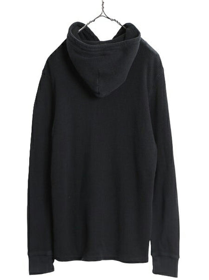 ポロ ラルフローレン サーマル フード パーカー メンズ M 古着 ロンT 長袖Tシャツ ワッフル プルオーバー カットソー ワンポイント 無地 黒
