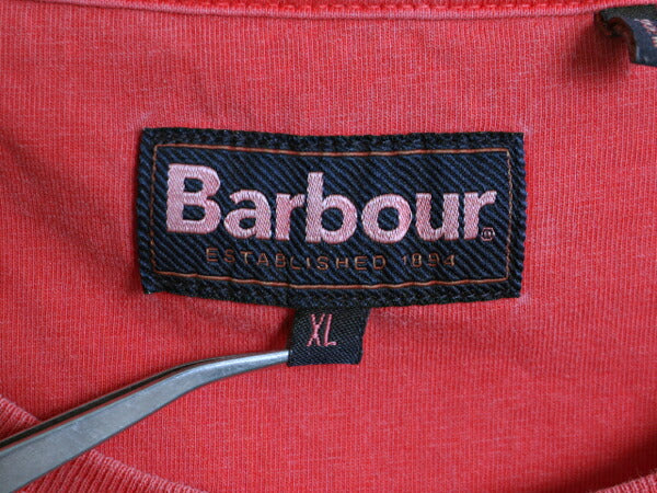 バブアー 半袖 Tシャツ メンズ XL 古着 Babour ワンポイント ロゴTシャツ カットソー ヘビーウェイト 大きいサイズ 後染め ガーメントダイ