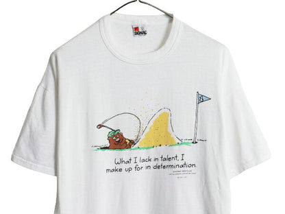 80s ジョーク キャラクター イラスト プリント Tシャツ メンズ XL 古着 80年代 ヴィンテージ メッセージ アート シングルステッチ ホワイト